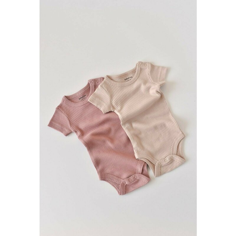 Babycosy - Set de 2 body-uri cu maneca scurta din bumbac organic si modal - Roz/Blush (Marime: 12-18 Luni)