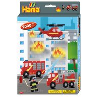 Hama - Set de 2000 buc margele de calcat  Midi cu 1 planseta in cutie de cadou cu agatator Pompierii