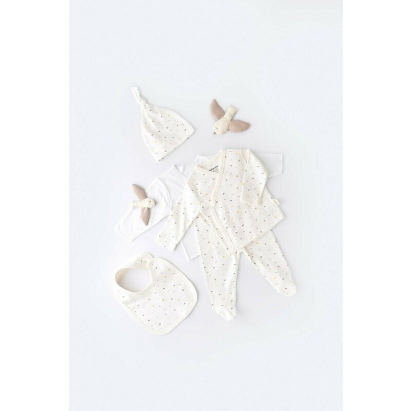 Babycosy - set de 5 piese pentru nou nascut - 100% bumbac organic - ecru cu buline, baby cosy