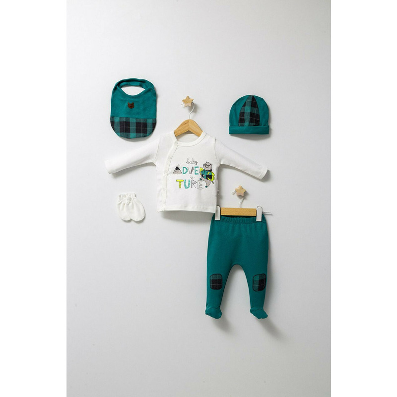 Set de 5 piese pentru nou nascut baietel Mountain, Tongs baby, 0-3 luni (Culoare: Bleumarin)