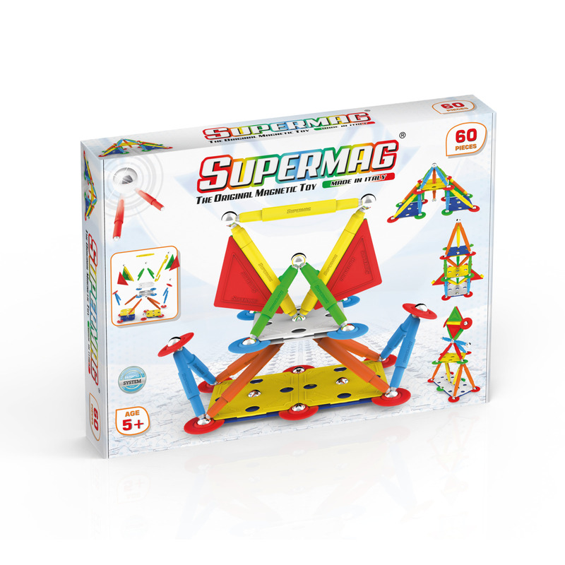 Set de constructie magnetic supermag projects multicolor 60 piese