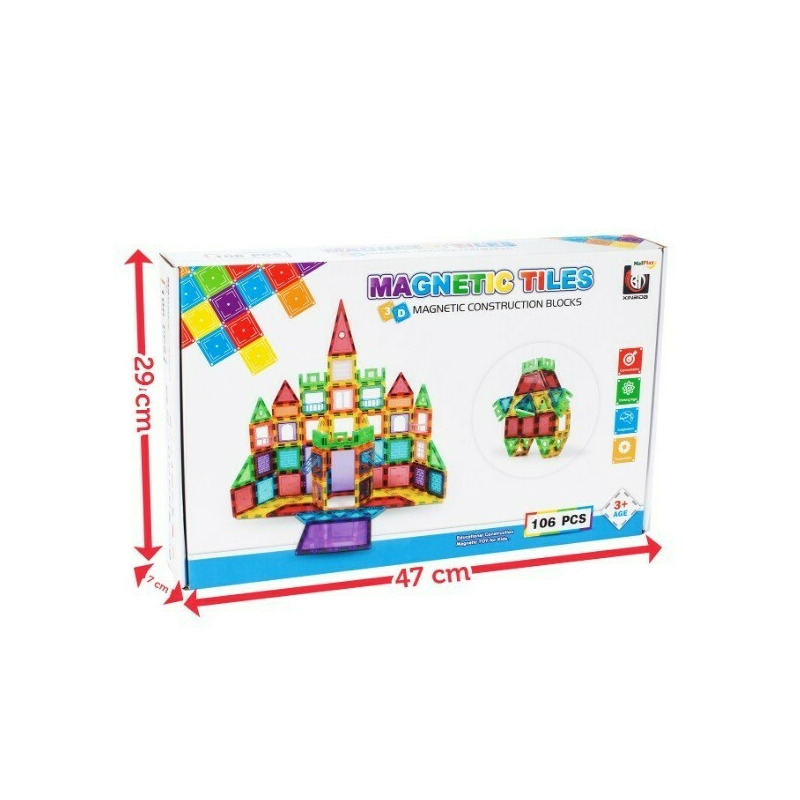 Set de constructie Malplay Magnetic Tiles 106 piese 3D Multicolor