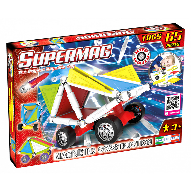 Set de constructie masini cu piese magnetice supermag 65 piese