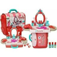 Leantoys - Set de frumuseste cu accesorii, masa de toaleta pentru fetite intr-o servieta rosie, , 7374