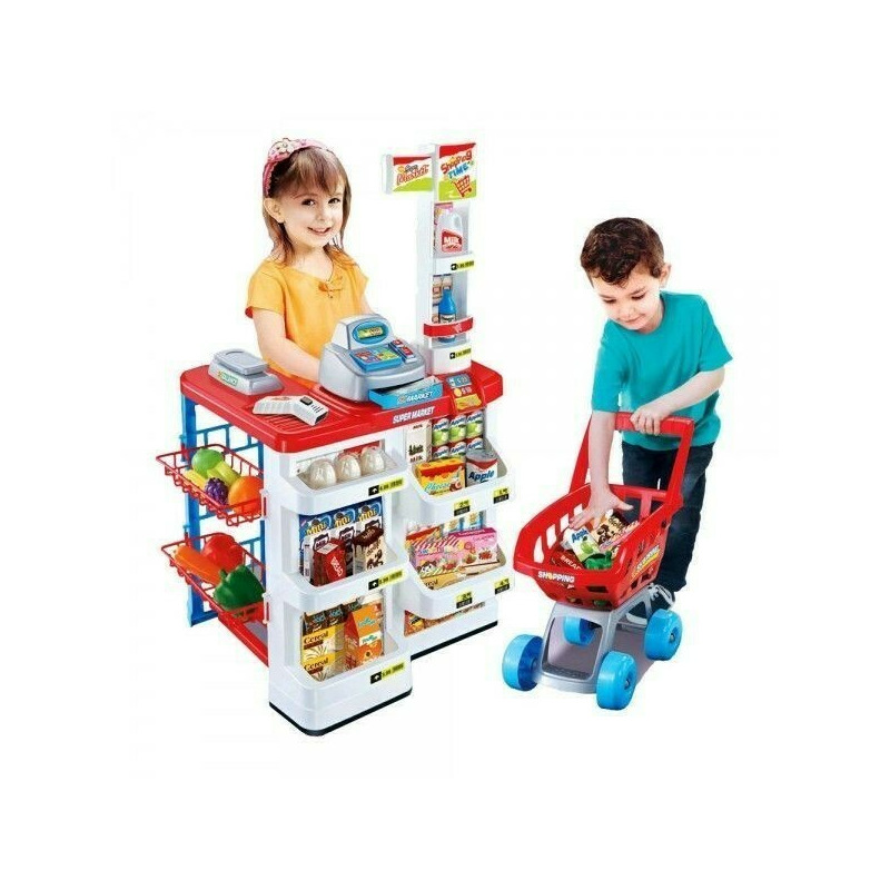 Set de joaca malplay supermarket cu carucior casa de marcat accesorii sunete si lumini