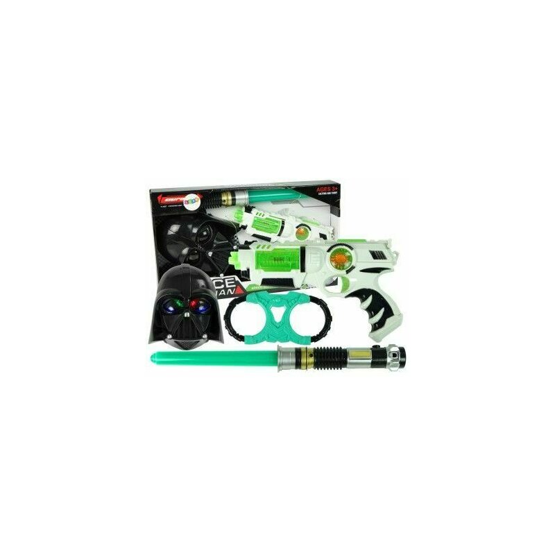 Leantoys - set de joaca sf pentru copii, pistol laser, sabie laser si masca sf, 7096