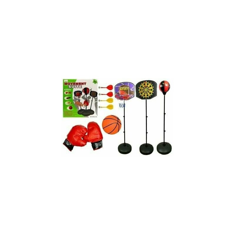 Leantoys - Set de jocuri pentru copii, 3 in 1, Baschet, Darts si Box, , 4880