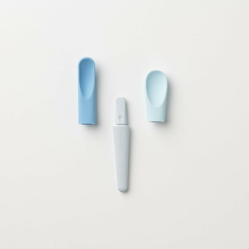 Set de lingurite 2 in 1 bebelusi miniware pre2pro, 100% din materiale naturale biodegradabile, blue banana