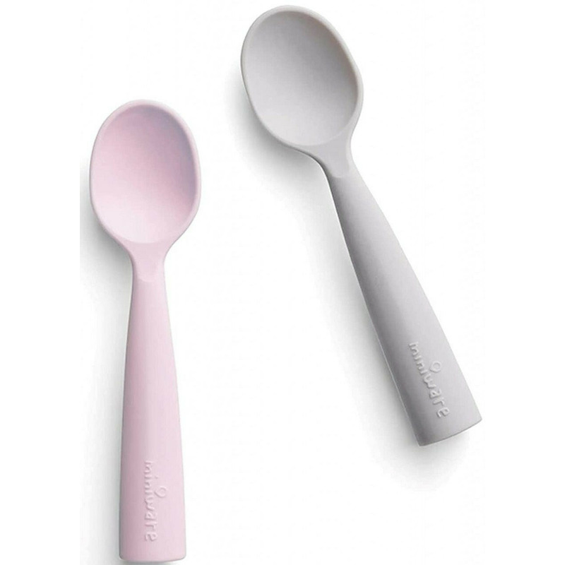 Set de lingurite bebelusi miniware, 100% silicon alimentar, grey+cotton candy