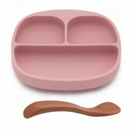 Set de masa silicon Blush - farfurie compartimentata cu ventuza si lingurita