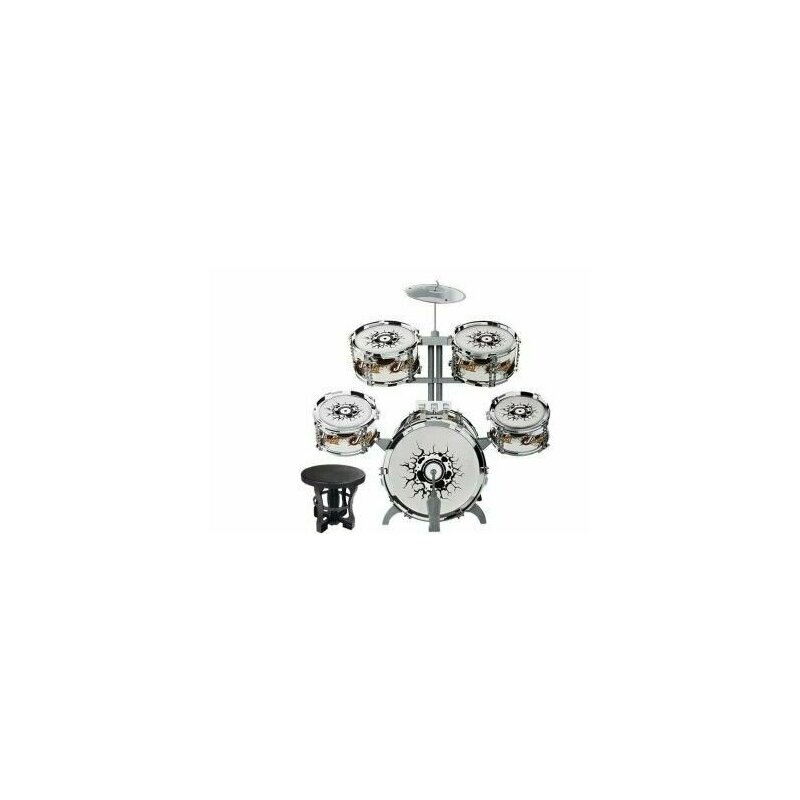 Leantoys - set de tobe muzicale de jucarie pentru copii, cu scaunel, argintii, , 6614