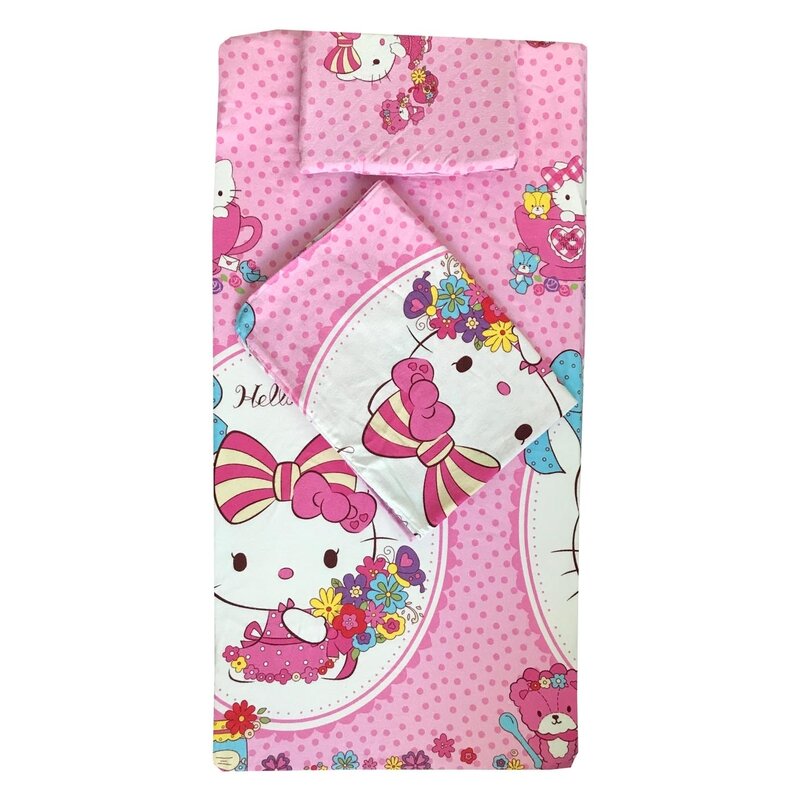 Deseda - Set din finet paturica bebe cu cearsaf si pernuta pt pat 120x60 cm Hello kitty roz