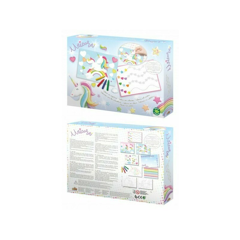 Set educational cu desen si lipire stickere Saica Unicorn