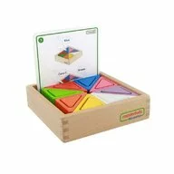 Joc educativ prisme triunghiulare si triunghiuri-recipient, din lemn, +2 ani, Masterkidz