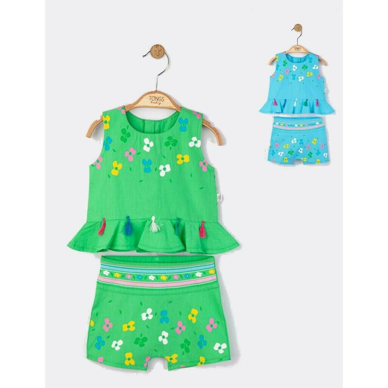 Tongs baby - set elegant bluzita de vara cu pantalonasi pentru fetite ciucurasi, (culoare: verde, marime: 9-12 luni)