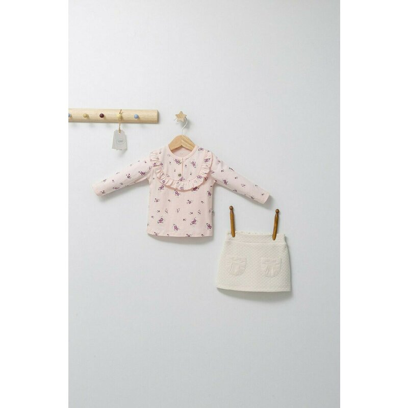 Tongs baby - Set elegant cu fustita si bluzita pentru bebelusi Paris Love, (Culoare: Somon, Marime: 24-36 luni)