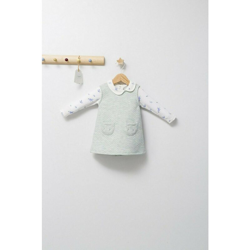 Tongs baby - Set elegant cu sarafan si body pentru bebelusi Paris Love, (Culoare: Somon, Marime: 24-36 luni)