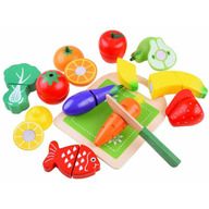 Set Fructe si Legume din lemn, cu tocator, cutit, sistem velcro, 13 piese, Jokomisiada ZA3571