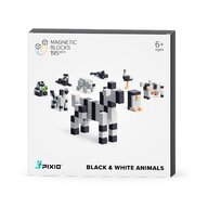 Pixio - Set joc constructii magnetice  Black & White Animals, 195 piese, aplicatie gratuita iOS sau Android