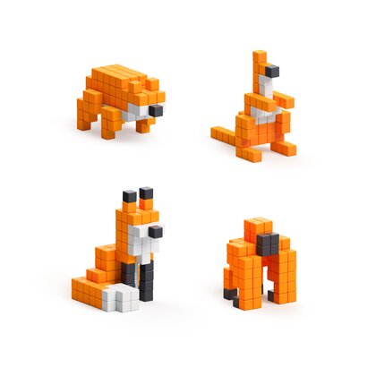 Pixio - Set joc constructii magnetice  Orange Animals, 162 piese, aplicatie gratuita iOS sau Android