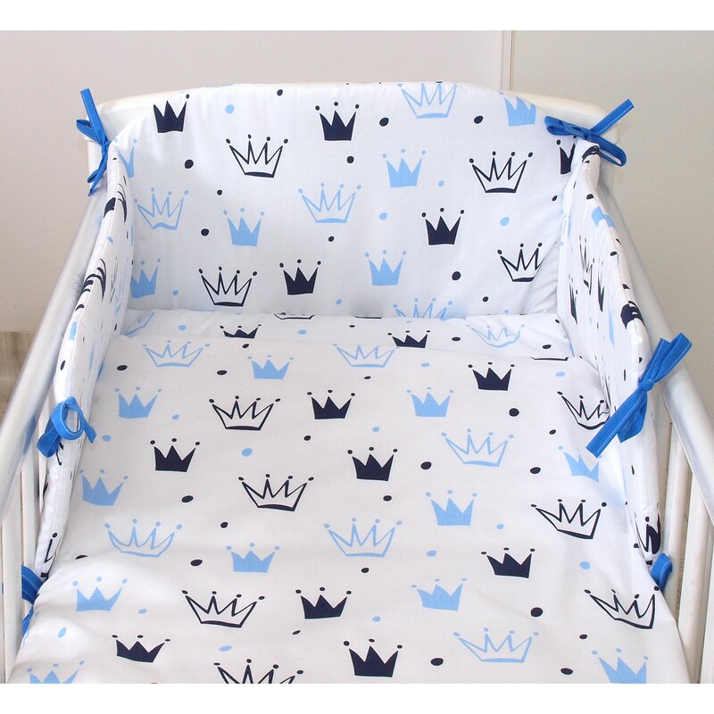 Amy - Set lenjerie din bumbac cu protectie laterala pentru pat bebe 120 x 60 cm, Print,