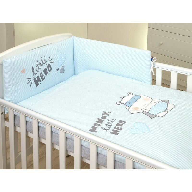 AMY - Lenjerie 3 piese Cu protectie laterala Little Hero din Bumbac, 120x60 cm, Blue