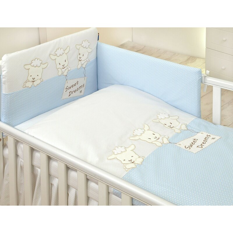 AMY - Lenjerie 3 piese Cu protectie laterala Sweet Dreams din Bumbac, 120x60 cm, Blue