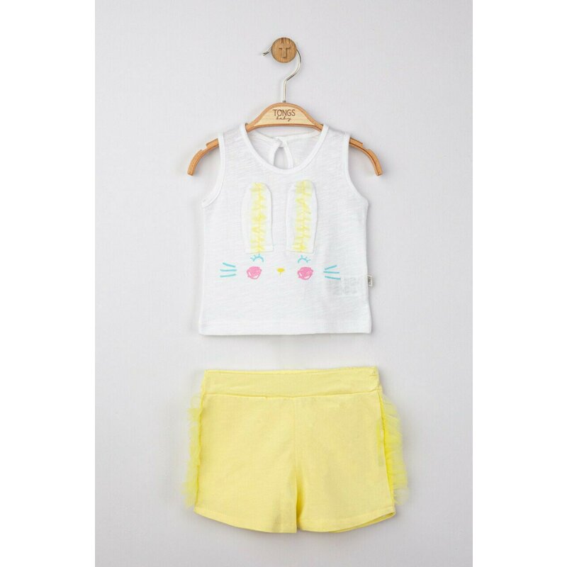 Tongs baby - Set maiou de vara cu pantalonasi cu tulle pentru bebelusi , (Culoare: Galben, Marime: 18-24 Luni)