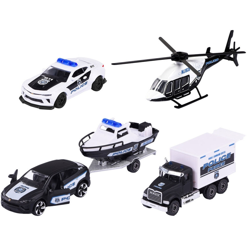 Set masinute majorette police force cu 5 vehicule de interventie