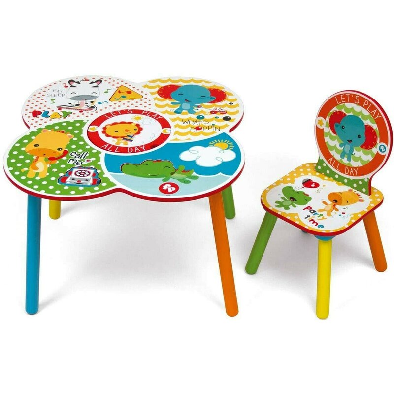Fisher Price - Set Multifunctional Masuta cu 1 scaunel It\'s Giggle Time din Lemn, 60x60 cm