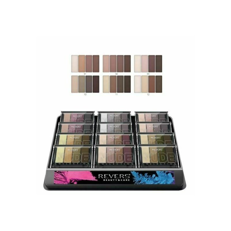Revers - set mix cu 12 bucati fard de pleoape gallant, nude collection, 4 culori, nude, matt