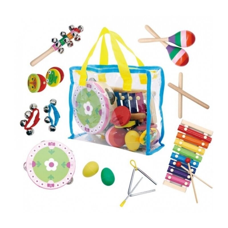 Set muzical din lemn cu 14 instrumente + geanta Ecotoys MK0700301