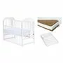 Set Patut din lemn bebe Qmini, Julia II cu laterala culisanta, 120x60 cm, Alb + Saltea patut bebe, Cocos Confort II, Cu fibre de cocos si strat de burete, 120x60x10 cm + Protectie impermeabila, Pentru patuturi 120x60 cm, Alb - 1