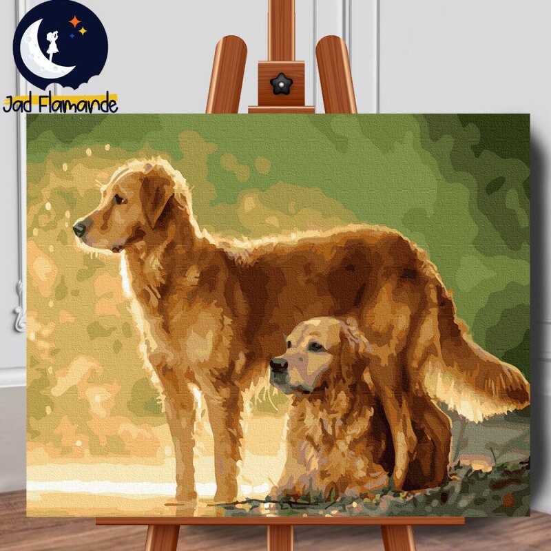 Set pictura pe numere (panza) Golden Retrievers 40x50 cm