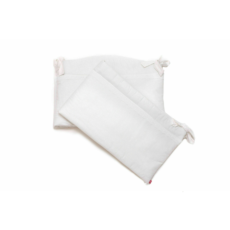 Set protectii patut alb cu dantela, din bumbac, 63x127 cm