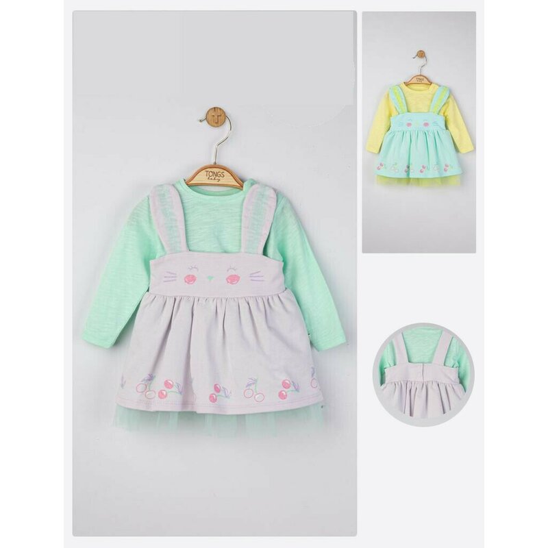 Tongs baby - Set rochita cu bluzita pentru fetite Cirese, (Culoare: Galben, Marime: 24-36 luni)
