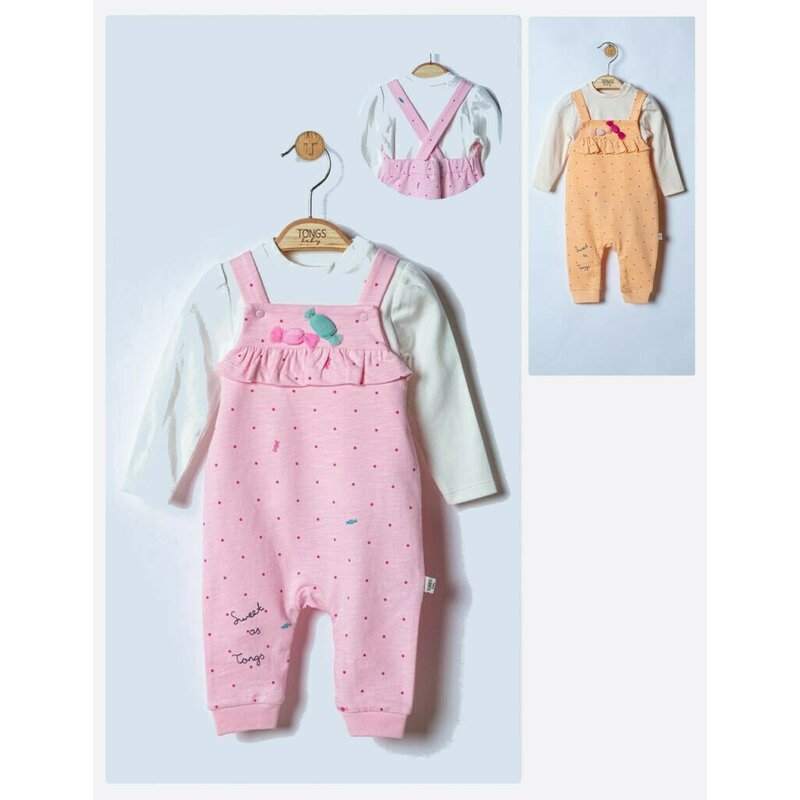 Tongs baby - set salopeta cu bluzita sweets pentru bebelusi, (marime: 3-6 luni, culoare: somon)