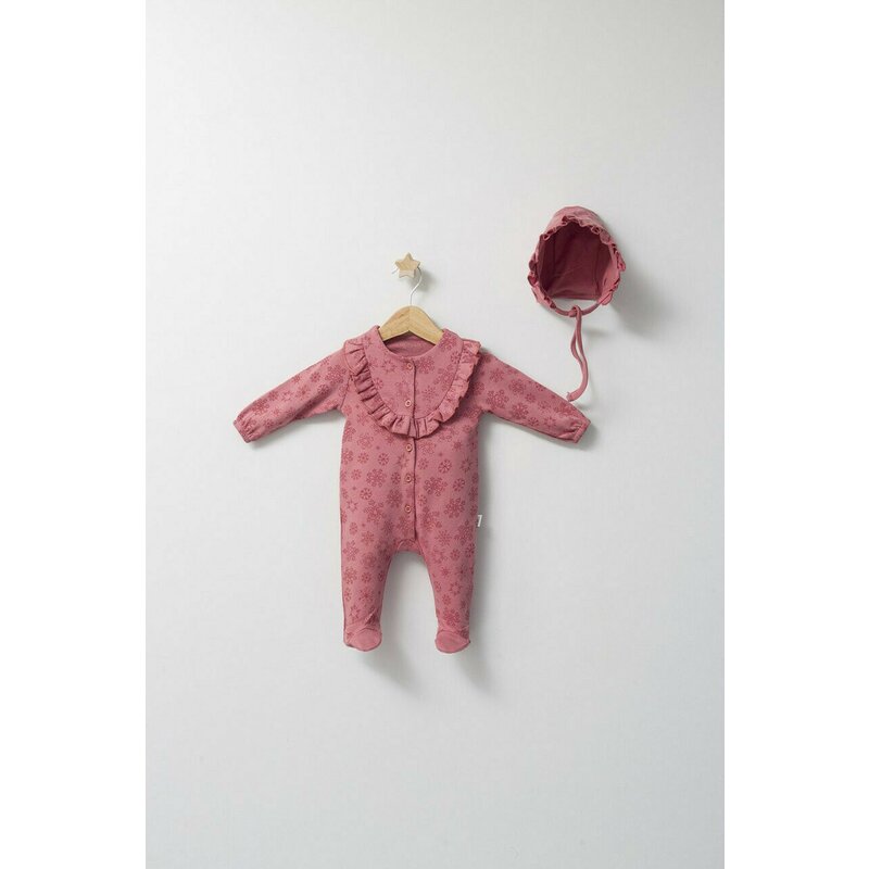 Tongs baby - Set salopeta cu caciulita cu volanas pentru bebelusi Ballon, (Culoare: Mov, Marime: 6-9 luni)