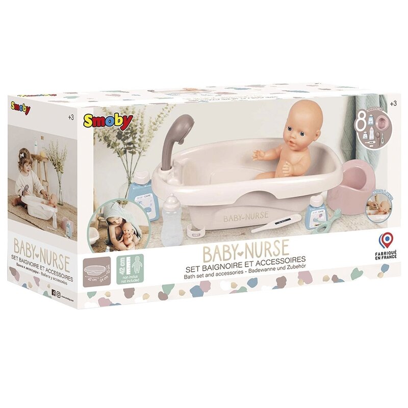 Smoby - set baby nurse cadita, olita si accesorii pentru papusi