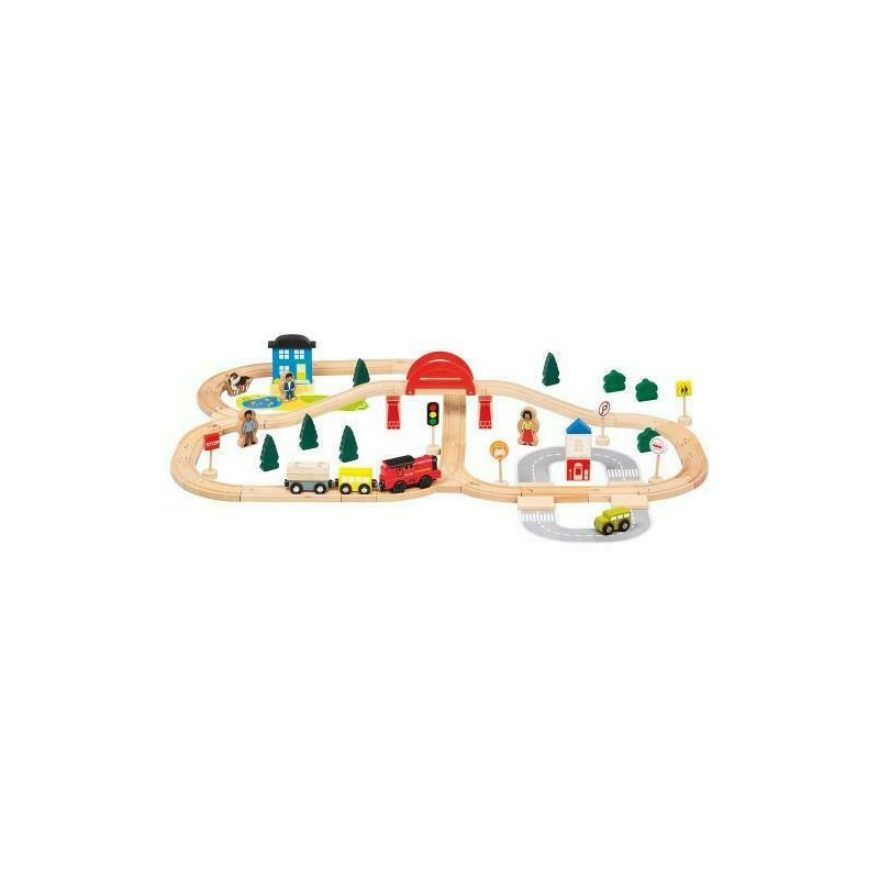Bino - set trenulet din lemn cu 70 piese