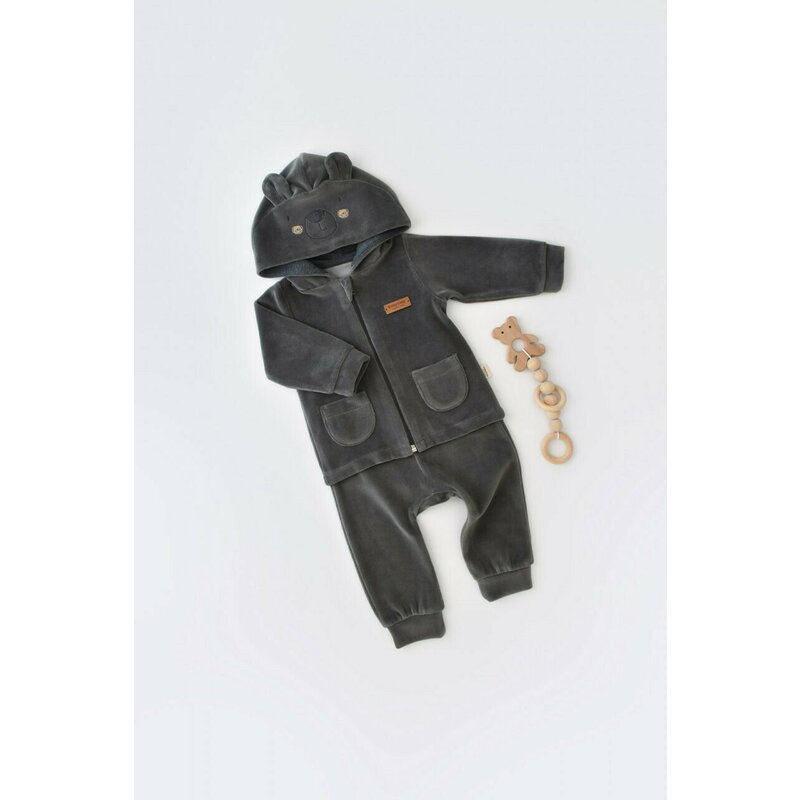Babycosy - set ursulet cu bluzita cu fermoar si gluga si panataloni lungi din 80%bumbac organic si 20% poliester - antracit, baby cosy (marime: 12-18 luni)