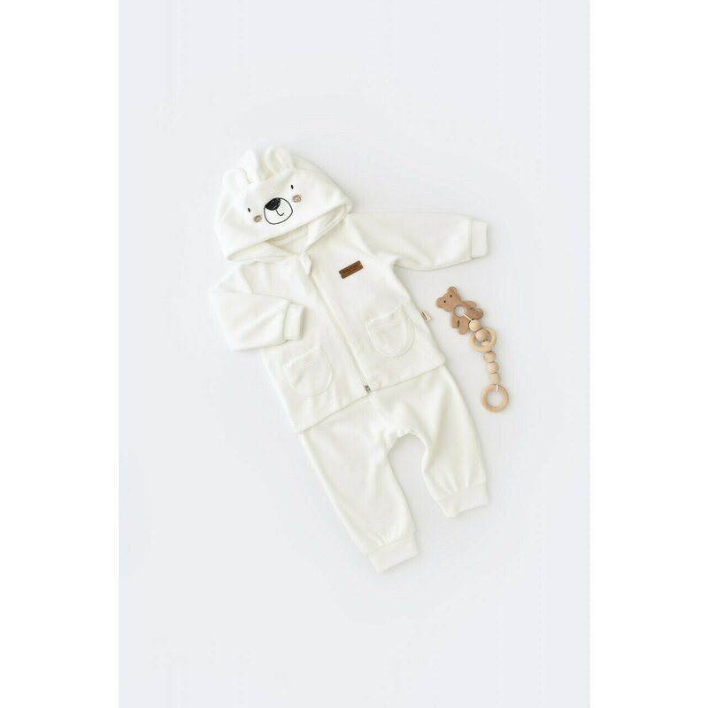 Babycosy - set ursulet cu bluzita cu fermoar si gluga si panataloni lungi din 80%bumbac organic si 20% poliester - ecru, baby cosy (marime: 6-9 luni)