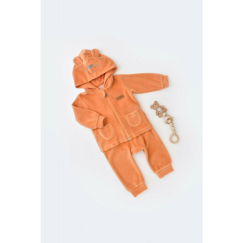 Babycosy - set ursulet cu bluzita cu fermoar si gluga si panataloni lungi din 80%bumbac organic si 20% poliester - portocaliu, baby cosy (marime: 6-9 luni)