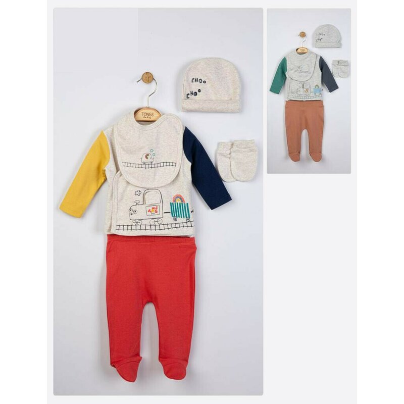 Tongs baby - setul 5 piese nou nascut choo choo, (culoare: rosu)