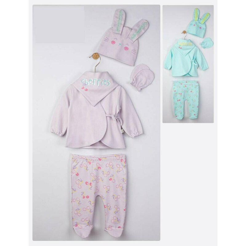 Tongs baby - setul 5 piese nou nascut cirese, (culoare: turcoaz)