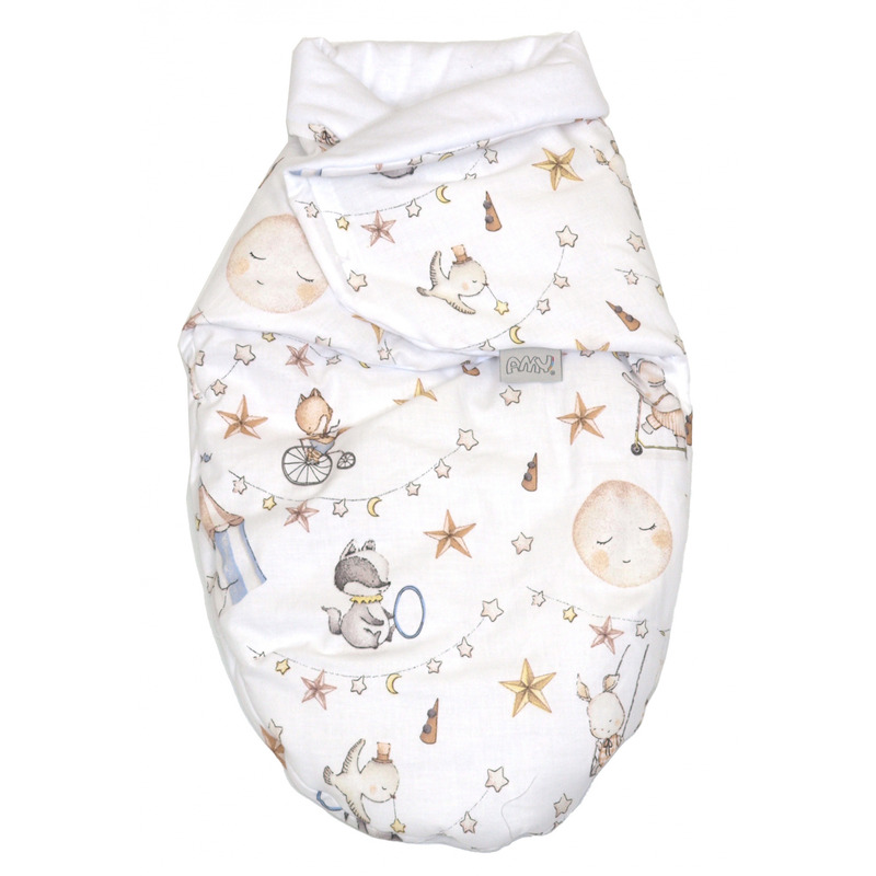 Sistem de infasare, baby swaddle din bumbac cu umplutura antialergica babysoft, circ blue