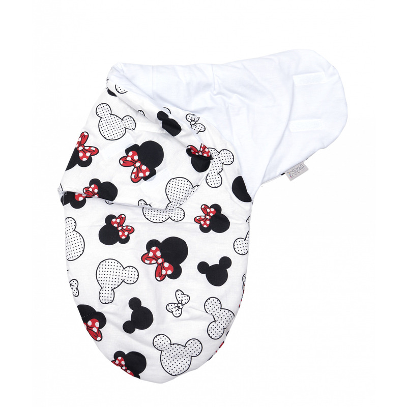 Sistem de infasare baby swaddle miki bumbac alb, amy, 72x60 cm