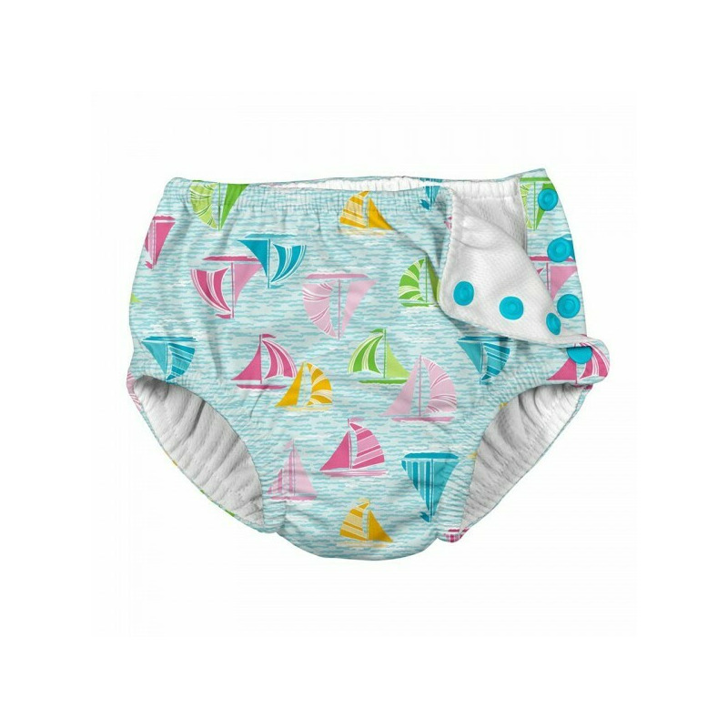 Slip baieti refolosibil pentru inot cu capse si filtru spf 50+ - green sprouts by iplay - light aqua sailboat sea