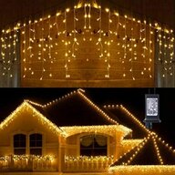 Springos - Instalatie luminoasa de Craciun cu 300 leduri, 13 m, 8 functii, exterior/interior, tip perdea de turturi albi, lumina calda