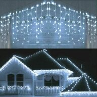Springos - Instalatie luminoasa de Craciun cu 500 leduri, 23 m, 8 functii, exterior/interior, tip perdea de turturi albi, lumina rece